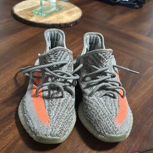 Yeezy Gray and Orange Sneakers with Primeknit Upper